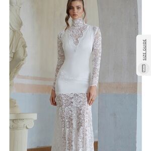 Airelle White Satin Panel Lace Maxi Dress XS
